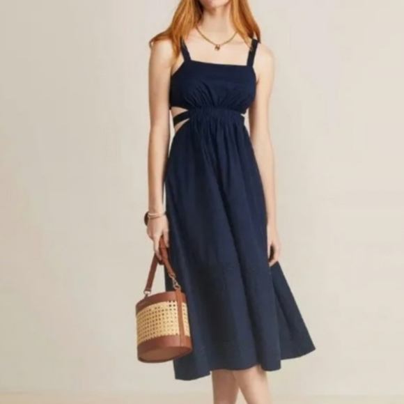 Vineyard Vines Navy Poplin Lace Insert Midi Dress - Picture 6 of 6